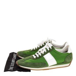 Tom Ford Green/White Canvas And Suede Oxford Sneakers